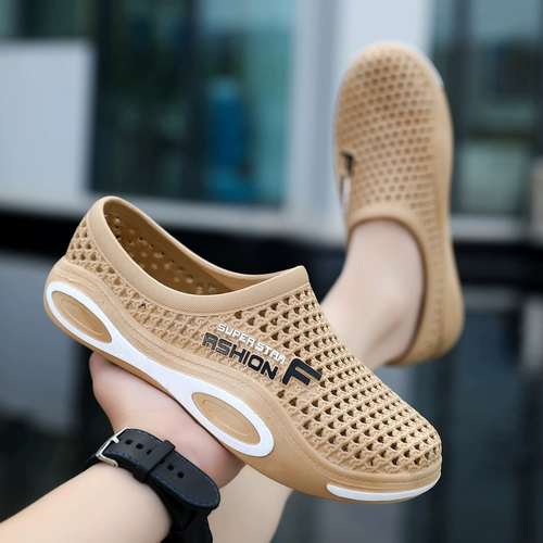 Мужские нескользящие быстросохнущие модные тапочки в стиле Crocs, повседневные износостойкие босоножки на платформе, лето 2025 года, в корейском стиле
