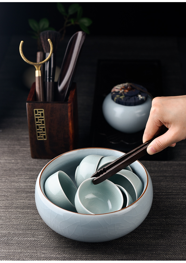 Ceramic tea story 6 gentleman suit ebony kung fu tea set of zen tea tool ChaGa knife spoon