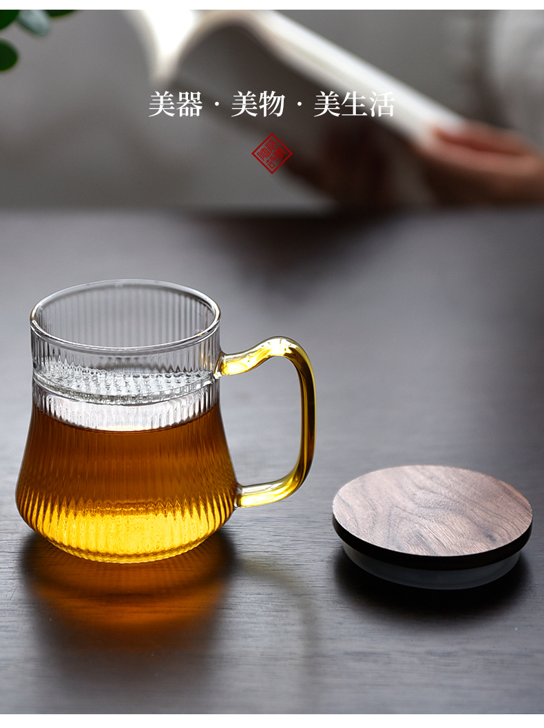 Ceramic tea story separation brew glass tea cup of high capacity thickening filtration crescent cup with cover glass