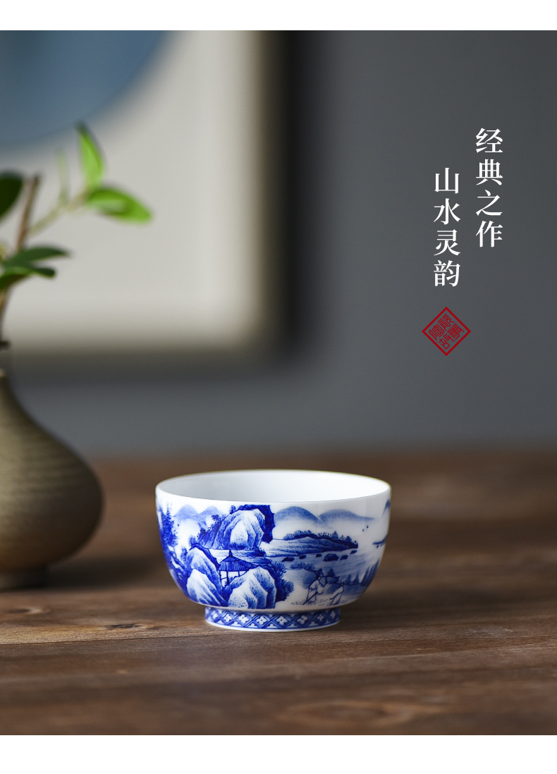 Jingdezhen ceramic story kung fu tea cups a single tea pure hand - made the master of the blue and white porcelain cup sample tea cup single CPU