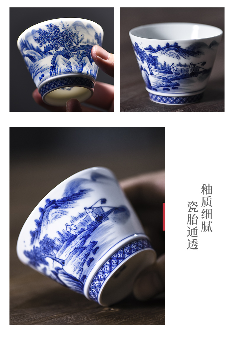 Jingdezhen ceramic story kung fu tea cups a single tea pure hand - made the master of the blue and white porcelain cup sample tea cup single CPU