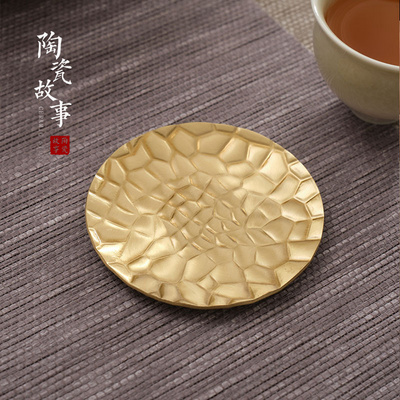 Ceramic story pure copper saucer coasters metal vintage Japanese hammer creative accessories kung fu tea set with zero