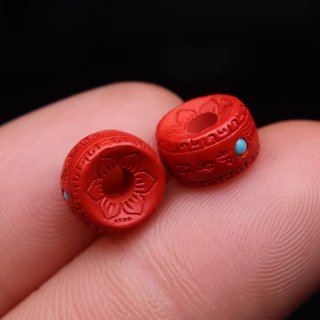 Natural cinnabar imperial sand inlaid with red sand six-petal lotus amulet spacer clip spacer loose bead bracelet accessories