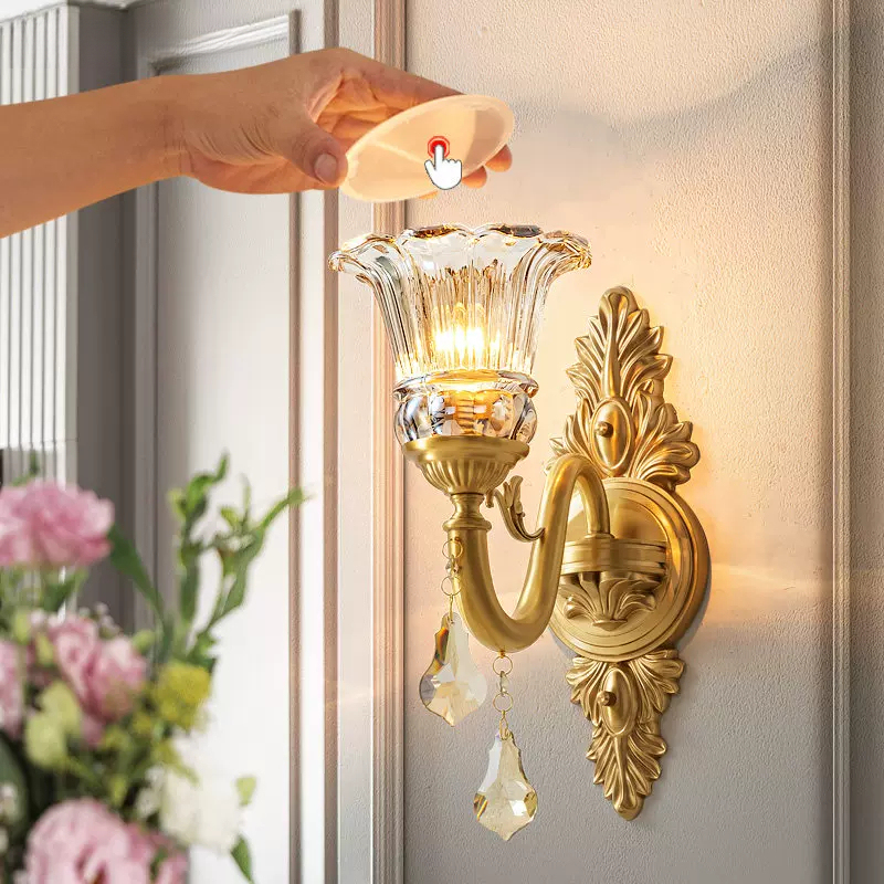 American-Style Light Luxury All-Copper Crystal Wall Lamp for Living Room Background Wall, Corridor, Hallway, Vintage European-Style Bedroom Bedside Lamp Y339 American-Style Light Luxury All-Copper Crystal Wall Lamp for Living Room Background Wall, Corridor, Hallway, Vintage European-Style Bedroom Bedside Lamp Y339