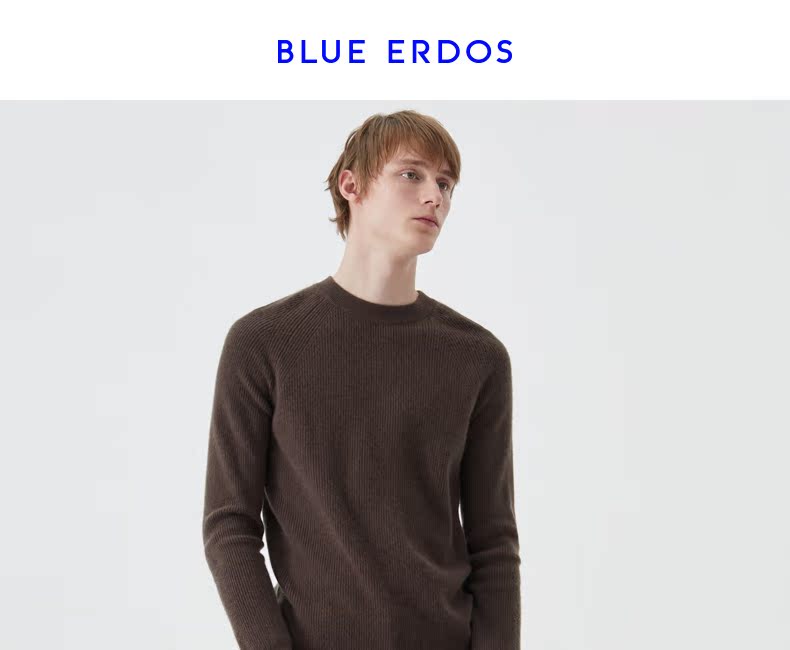 BLUE ERDOS mùa thu và mùa đông vòng cổ đơn cashmere dài tay áo của nam giới áo len áo thun B176A0010