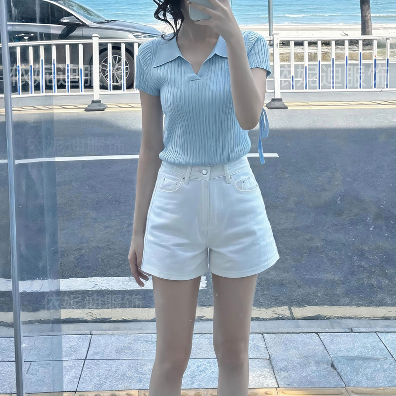 White Denim Shorts for Women, Loose Fit, High Waist, Stretchy, 2026 New Summer Thin A-Line Hot Pants That Make You Look Slim