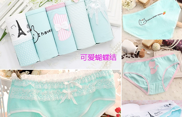 Quần lót nữ cotton thấp eo nữ sinh viên tươi phiên bản Hàn Quốc của hộp quà tặng trong quần short vải cotton thắt lưng - Vòng eo thấp