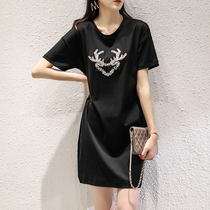 MALCENL KLON summer new womens fashion lazy dress exquisite antler color embroidery short-sleeved dress female