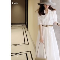 Malcenl klon2021 summer new heavy embroidery elastic waist white dress with belt