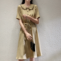 MALCENL KLON2021 summer womens new exquisite embroidery lapel Tencel linen waist dress female