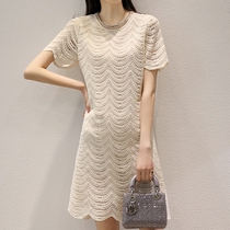 MALCENL KLON Heavy Industries Fine custom COTTON Wavy cotton LACE NECKLINE beaded LACE DRESS