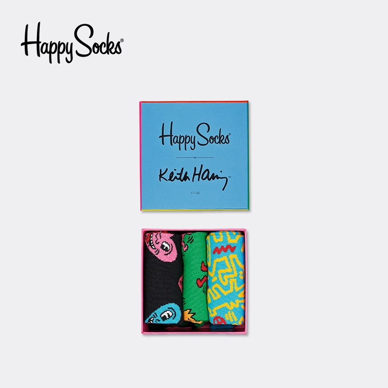 HappySocks Keith Haring chung vớ cotton mùa hè cao cổ màu nam ống trung bình trong nữ triều 3 đôi - Vớ sợi tre