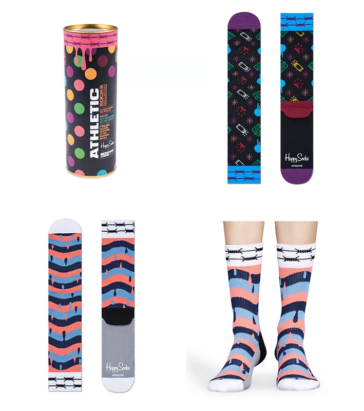 HappySocks X Montana Cans khớp màu nam vớ ống giữa trong hộp quà tặng vớ bông thủy triều nữ - Vớ sợi tre