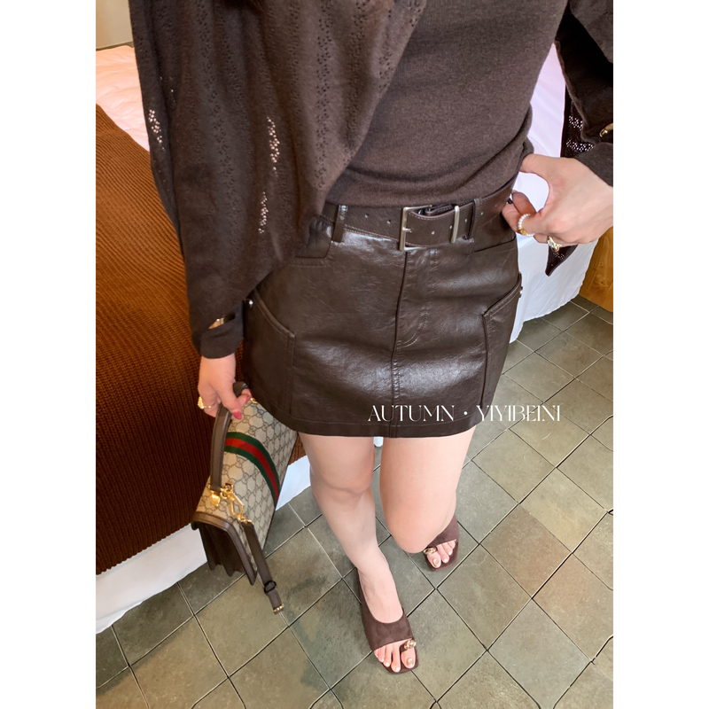 Yiyibeini-Autumn New Women's Leather Short Skirt, Versatile and Fashionable, Comes with Safety Pants, Half Skirt Q2609