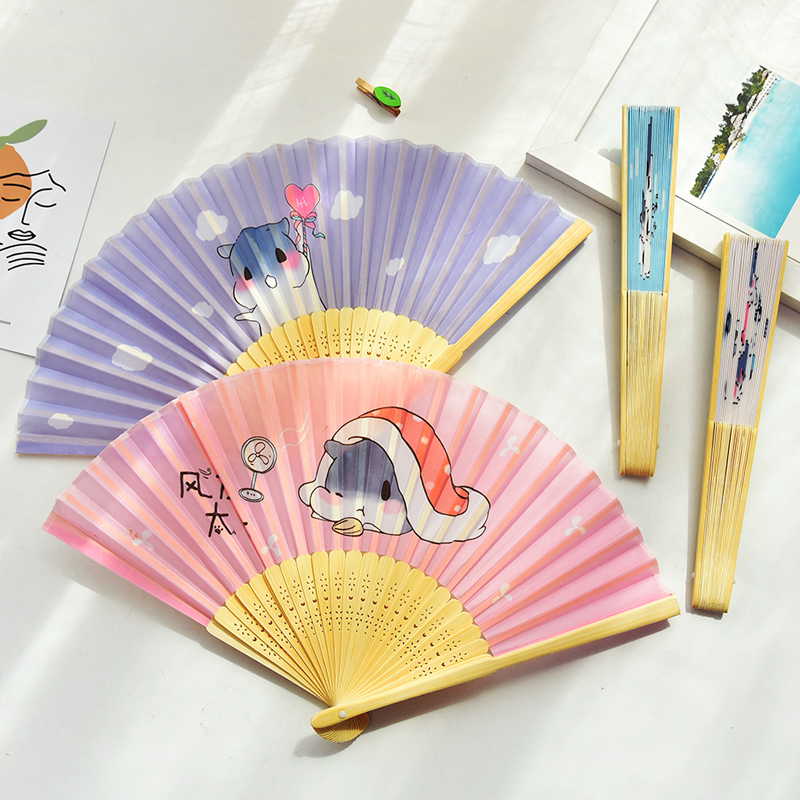 Small fan folding fan summer with portable female style ancient wind cute summer folding bamboo fan child cartoon Chinese wind