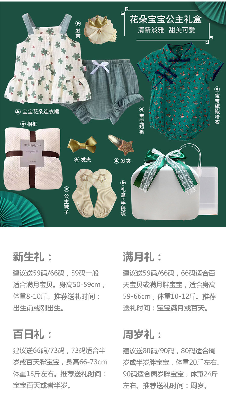 秋国风旗袍新生见面礼盒女宝春套装初生婴儿衣服满月宝宝礼物礼服 — 15
