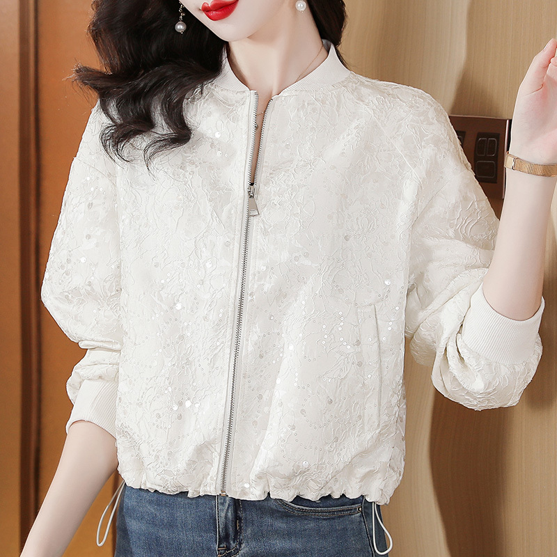 Fashionable High-End Jacquard Sequin Short Jacket for Women, New Spring Style, High-End Slimming Baseball Jacket Top