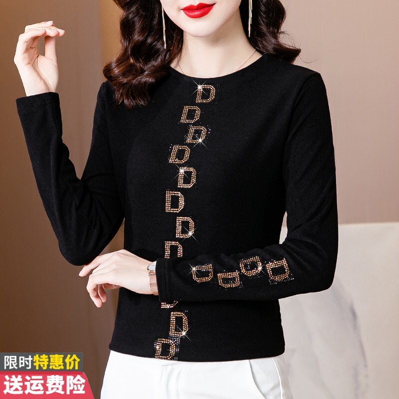 Double-Sided Thermal Base Layer Shirt for Women, Long-Sleeved Spring Wear, Stylish T-Shirt for Mothers, Age-Reducing Top for Middle-Aged Women, Spring and Autumn