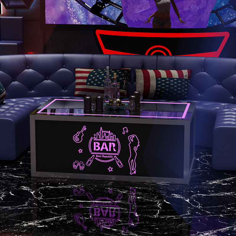 Ktv special coffee table luminous colorful led lights stainless steel tempered glass club bar table manufacturer customization