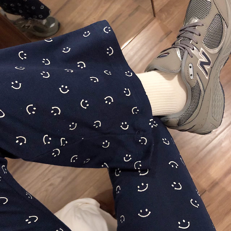Smiley Face Flared Sports Pants for Women, Spring, Autumn, and Winter 2025 New High-Waisted Petite Floral Pants, Bootcut Sports Pants