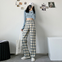 Suit plaid children loose straight tube spring and autumn trousers 2022 new high waist drooping summer casual broadleg pants