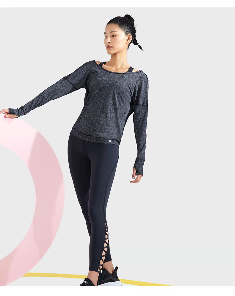 Chống nhăn làm đẹp lưng áo rộng cổ tròn thể thao áo thun dài tay thấm mồ hôi quần áo yoga hàng đầu T005 MAIA ACTIV áo thun adidas nam cổ tròn