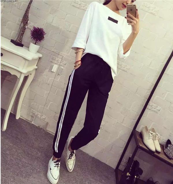 Quần thể thao, quần của phụ nữ, mùa hè và phiên bản Hàn Quốc, sọc lỏng lẻo, sinh viên ulzzang hoang dã, phần mỏng, mùa hè chín điểm, quần hậu cung quần jean nữ lưng cao