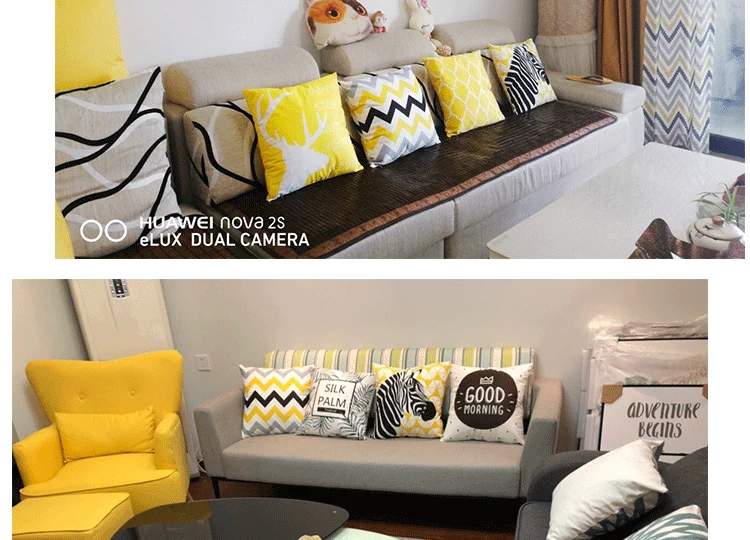 Bắc Âu gió gối màu vàng hình học đệm màu xám in sofa gối gối gối bay cửa sổ phòng ngủ giường thắt lưng - Trở lại đệm / Bolsters Chăn gối văn phòng 2 trong 1