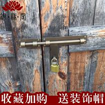 Door latch door clasp door bolt door latch pure copper old-fashioned large door latch antique wooden door with extended door bolt