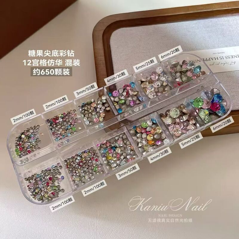 Mini Pointed-Bottom Colored Rhinestones for Nail Art, Sparkling Zirconia Diamonds, Transparent Champagne Flat-Bottom Irregular Nail Decorations Mini Pointed-Bottom Colored Rhinestones for Nail Art, Sparkling Zirconia Diamonds, Transparent Champagne Flat-Bottom Irregular Nail Decorations