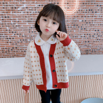 Girls cardigan sweater 2021 spring new Korean version of the female baby knitwear foreign style top little girl coat tide