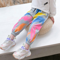 Girls graffiti casual pants 2021 spring new female baby Korean version of the foreign style childrens fashionable knitted sports pants tide