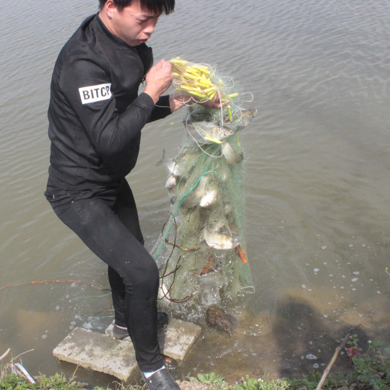 Three-layer floating net imported silk 1 5 m 2 m white lotus lotus fishing net sticky net catching fish wire net fishing net hanging net fishing gear