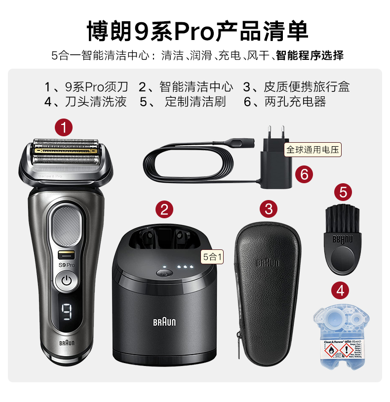 Braun 博朗 S9 Pro 9465CC 顶配5合1智能清洁 电动剃须刀 双重优惠折后￥1899包邮包税 赠鼻毛修剪器 可花呗12期0息