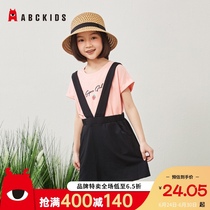 Abckids Girls Knitted suit 21 new foreign style Korean version of the girls middle and large childrens strap skirt childrens two-piece set