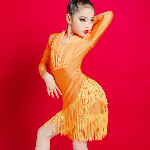 Girls Latin Dance Dresses Children Latin Dance Training Dress Girls performance dress tassel professional dance dress competition rules for children