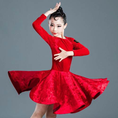 Girls Latin Dance Dresses Latin Dance Dress Girls season long sleeve children and girls Latin dance dress professional competition performance dress