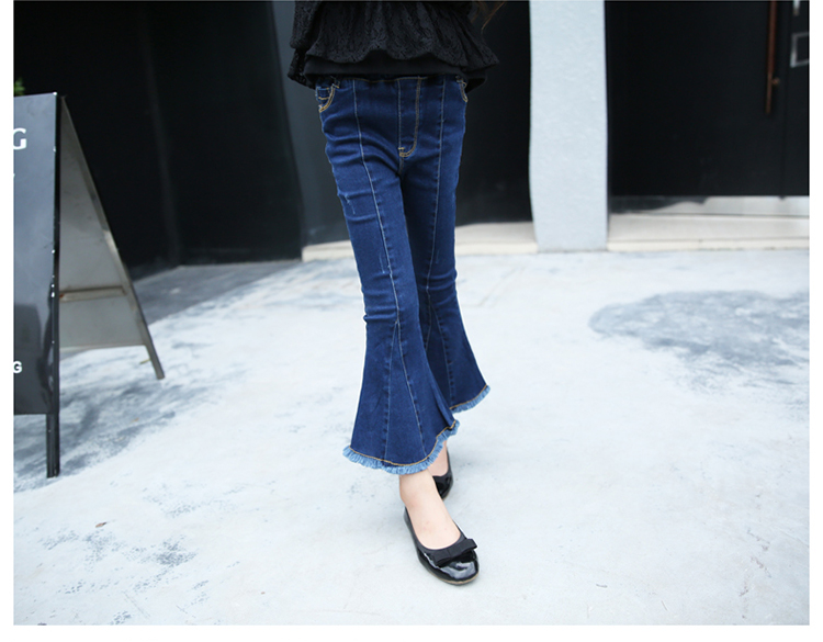 Quần denim ống loe mùa xuân và mùa thu 9 Phiên bản Hàn Quốc đại dương 10 tuổi 7 trẻ em mùa thu Slim 6 quần trẻ em 8 quần jean ống rộng bé gái xuân hè
