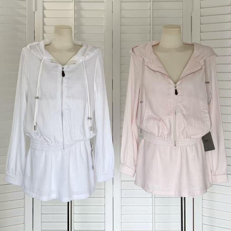 Lp Old Money Girl's Summer/Two-Tone Linen Set Casual Hooded Jacket and Short Skirt Pants Set
