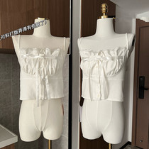 cactishop pure desire oni harness vest woman short outside wearing a body lace square collar sexy white blouse