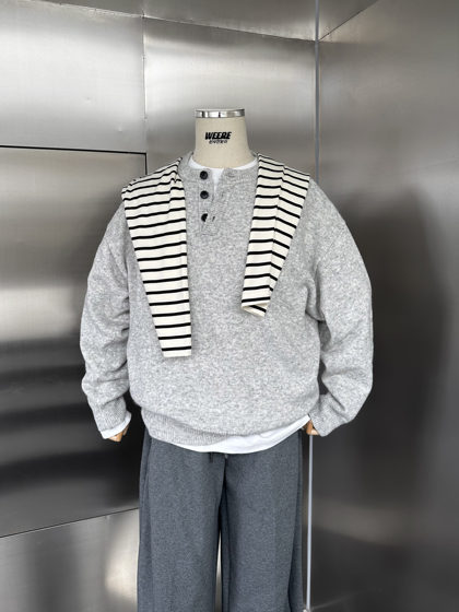 WEERE亨利领毛衣男秋冬慵懒宽松高级感套头针织衫
