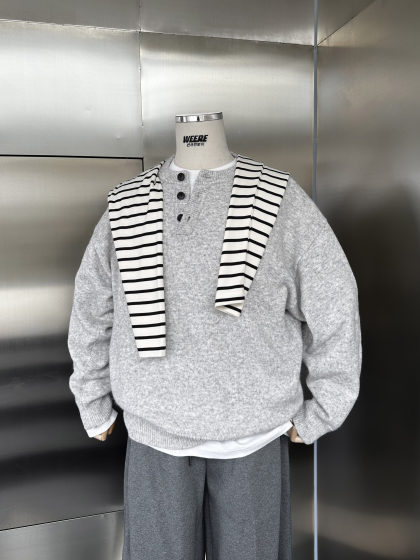 WEERE亨利领毛衣男秋冬慵懒宽松高级感套头针织衫