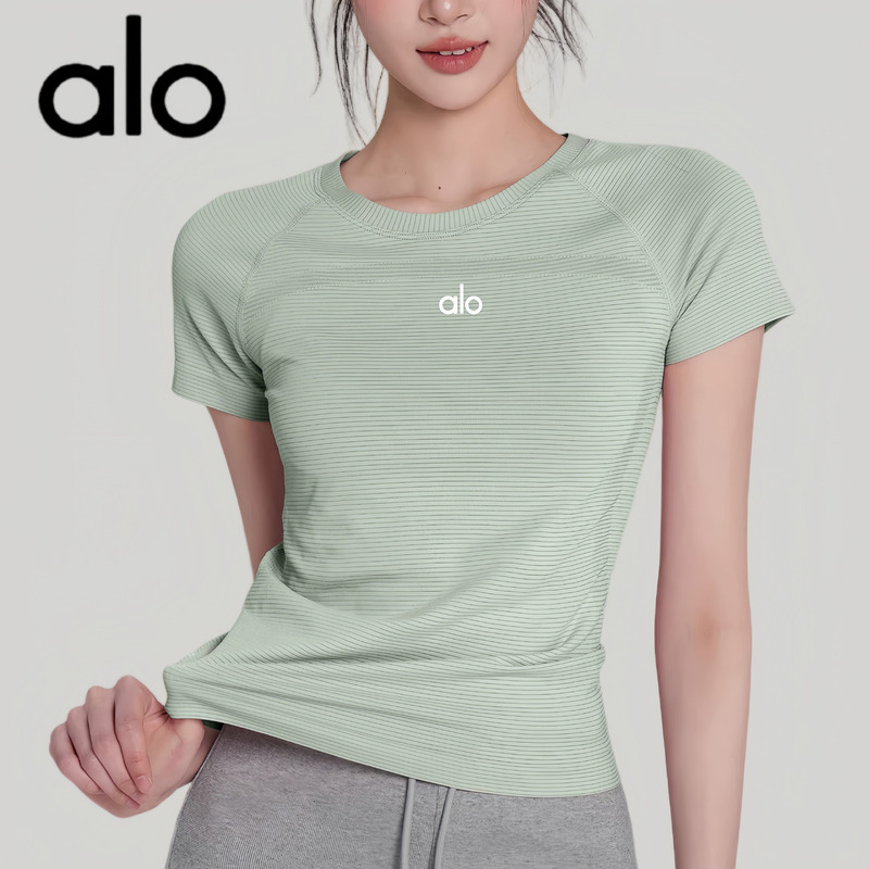 Aio Round Neck Sports Fitness Short-Sleeved Quick-Drying Clothing Women's Yoga Clothing Running Training Pilates Top Slimming T-Shirt