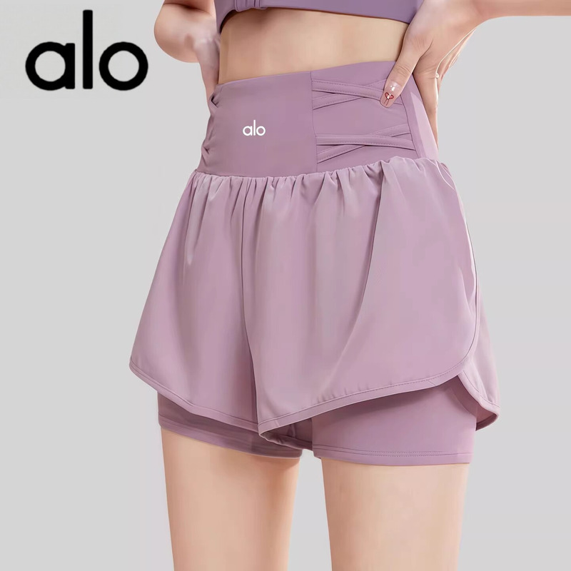Aio Breathable Sports Shorts for Women, Summer Thin Quick-Dry Running High-Waisted Butt-Lifting Faux Two-Piece Three-Quarter Yoga Pants