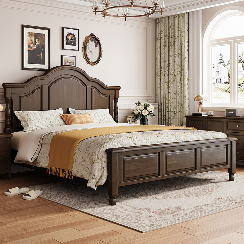Retro American bed solid wood bed 1 8m double bed master bedroom bed 1 5m modern minimalist furniture 2m x 2m large bed