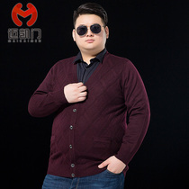 Fat middle-aged knitted cardigan mens spring and Autumn fat plus size loose V-neck casual sweater jacket