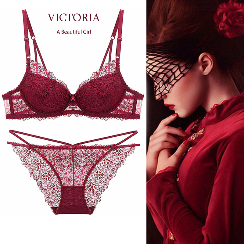 Authentic Victoria's Secret Sexy Lace Thin Secret Lingerie for Women with Small Busts, Push-Up Breathable Bra Set, Red Authentic Victoria's Secret Sexy Lace Thin Secret Lingerie for Women with Small Busts, Push-Up Breathable Bra Set, Red