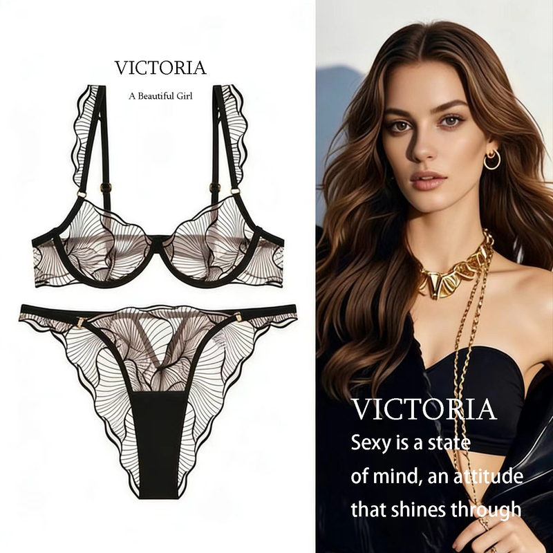 Victoria's Secret Sexy Lace Underwear for Women with Large Busts, Embroidered Anti-Sagging Ultra-Thin Pure Desire Bra Set Victoria's Secret Sexy Lace Underwear for Women with Large Busts, Embroidered Anti-Sagging Ultra-Thin Pure Desire Bra Set