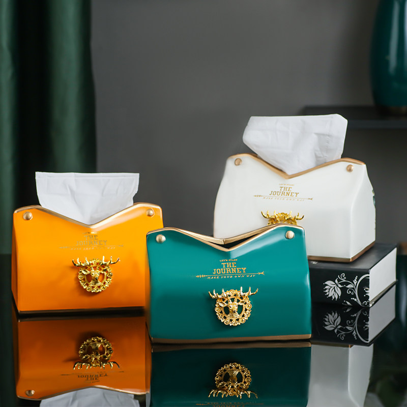 Nordic Creative Ceramics Paper Towels Box Mesh Red Modern Home Tea Table Living-room Dining Room High-end Light Lavish Decorative Toilet Paper Box