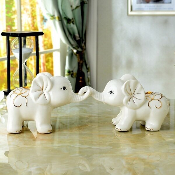 European cute elephant pair decoration Lucky living room wine cabinet Home decoration decoration Craft gift decoration Wedding gift